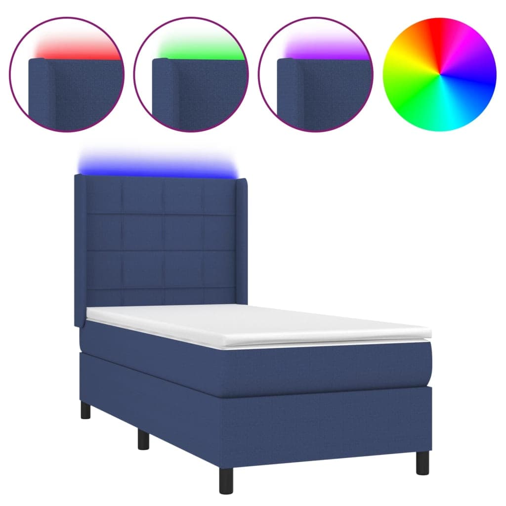 vidaXL Cama box spring c/ colchão e LED 80x200 cm tecido azul