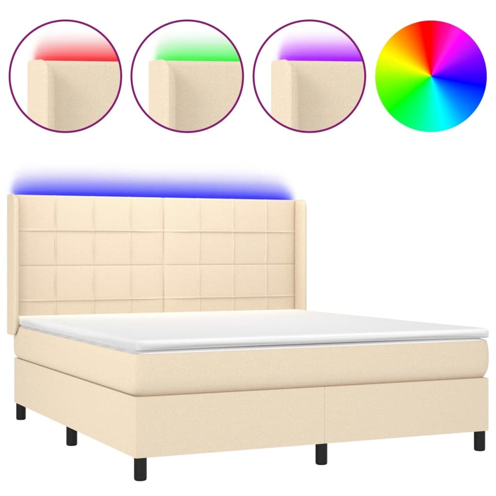 vidaXL Cama Box Spring com Colchão e LED 180x200 cm Tecido Cor Creme - 1033859752