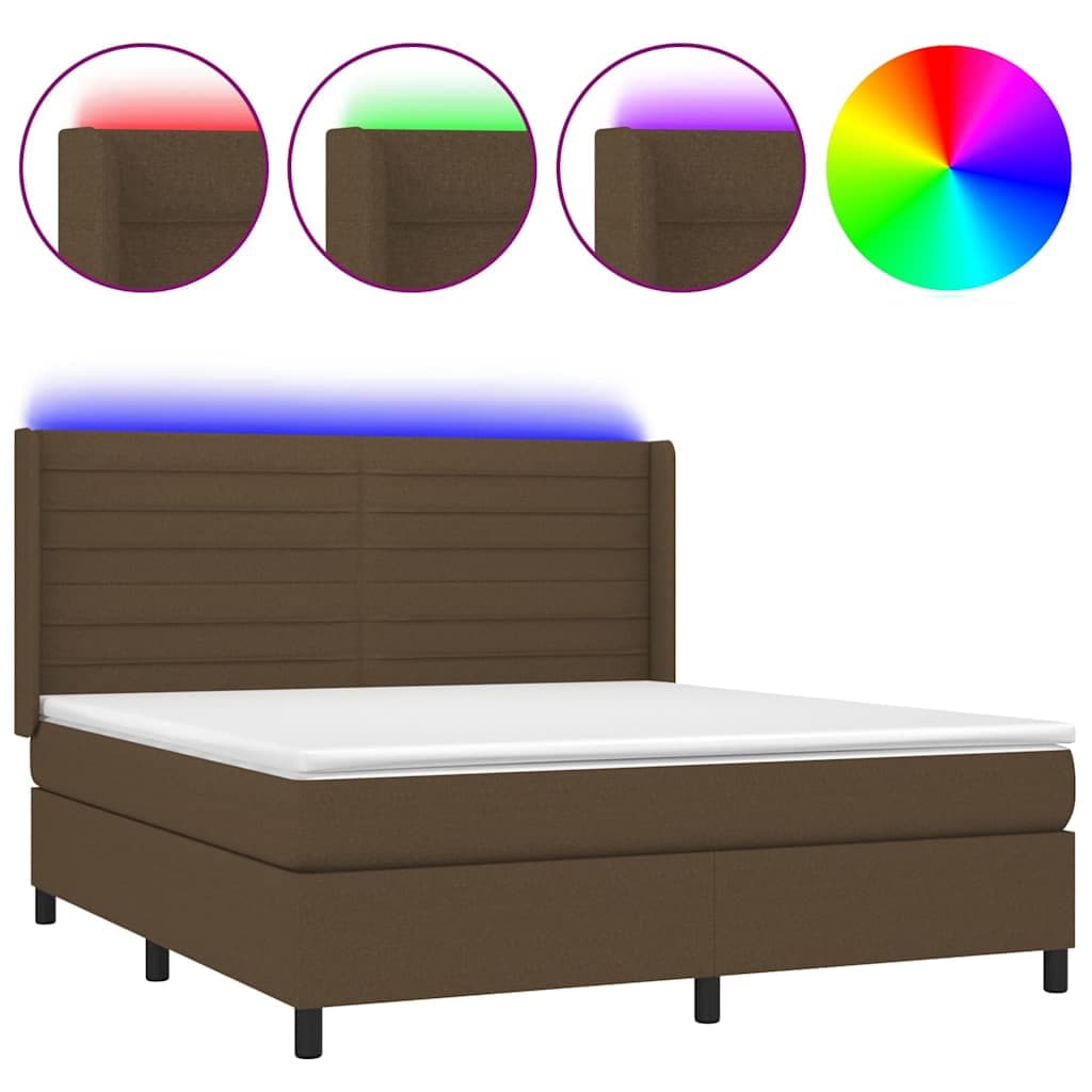 vidaXL Cama Box Spring com Colchão/led 180x200cm Tecido Castanho-escuro - 3982371752