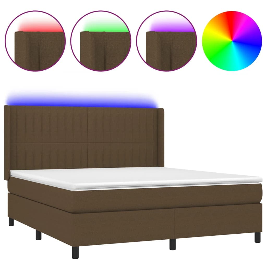 vidaXL Cama box spring c/ colchão/LED 180x200cm tecido castanho-escuro