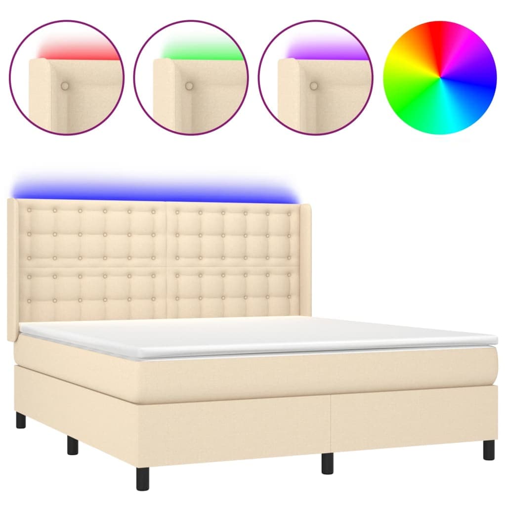 vidaXL Cama Box Spring com Colchão e led 160x200 cm Tecido Cor Creme - 1674944503