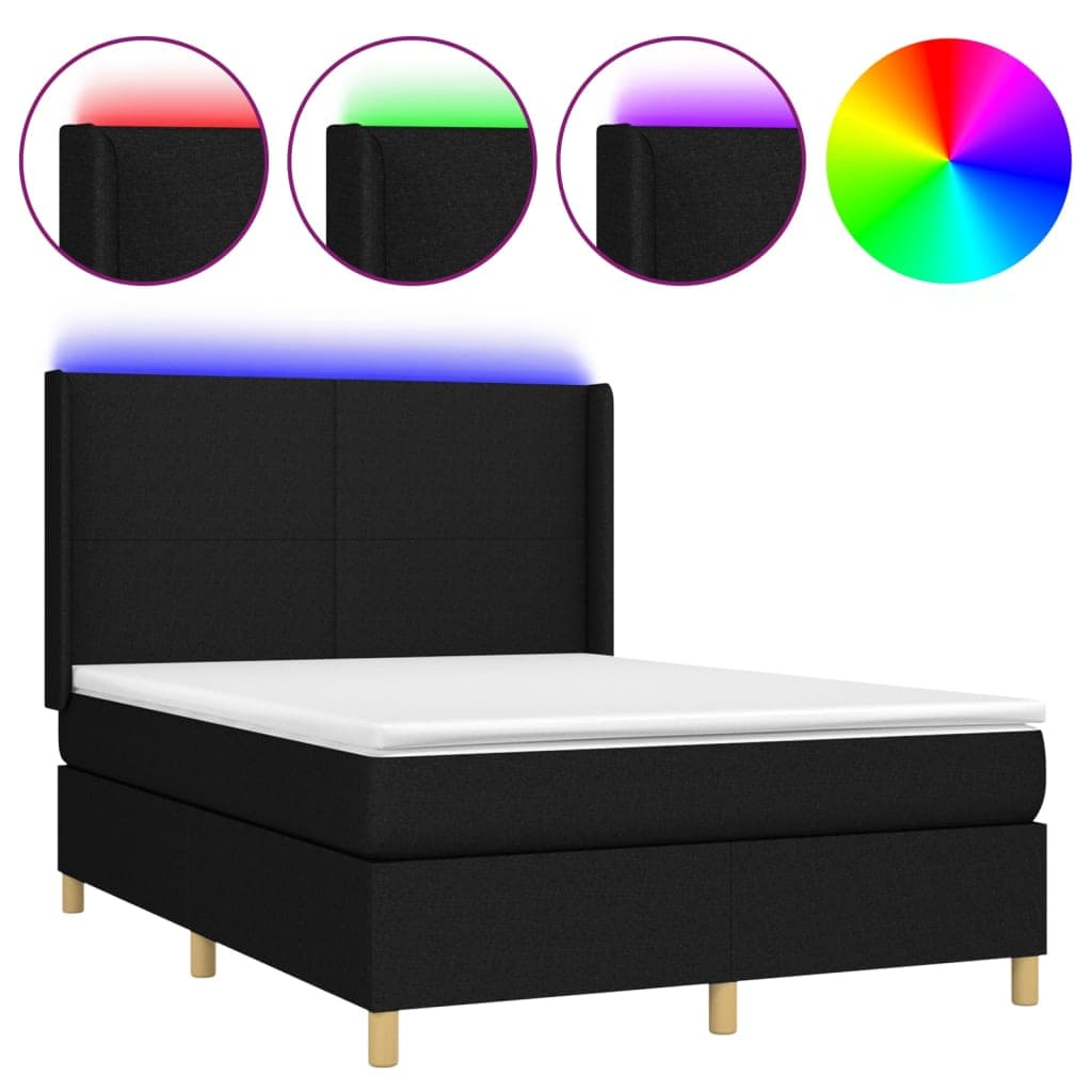 vidaXL Cama box spring c/ colchão e LED 140x200 cm tecido preto