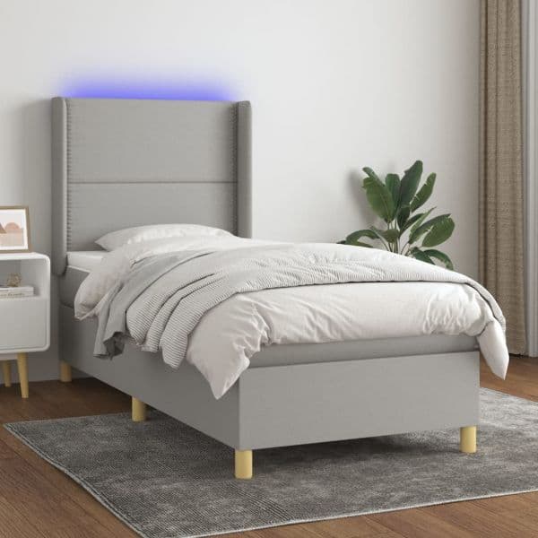 vidaXL Cama Box Spring com Colchão e LED 90x190 cm Tecido Cinza-claro - 4235419747