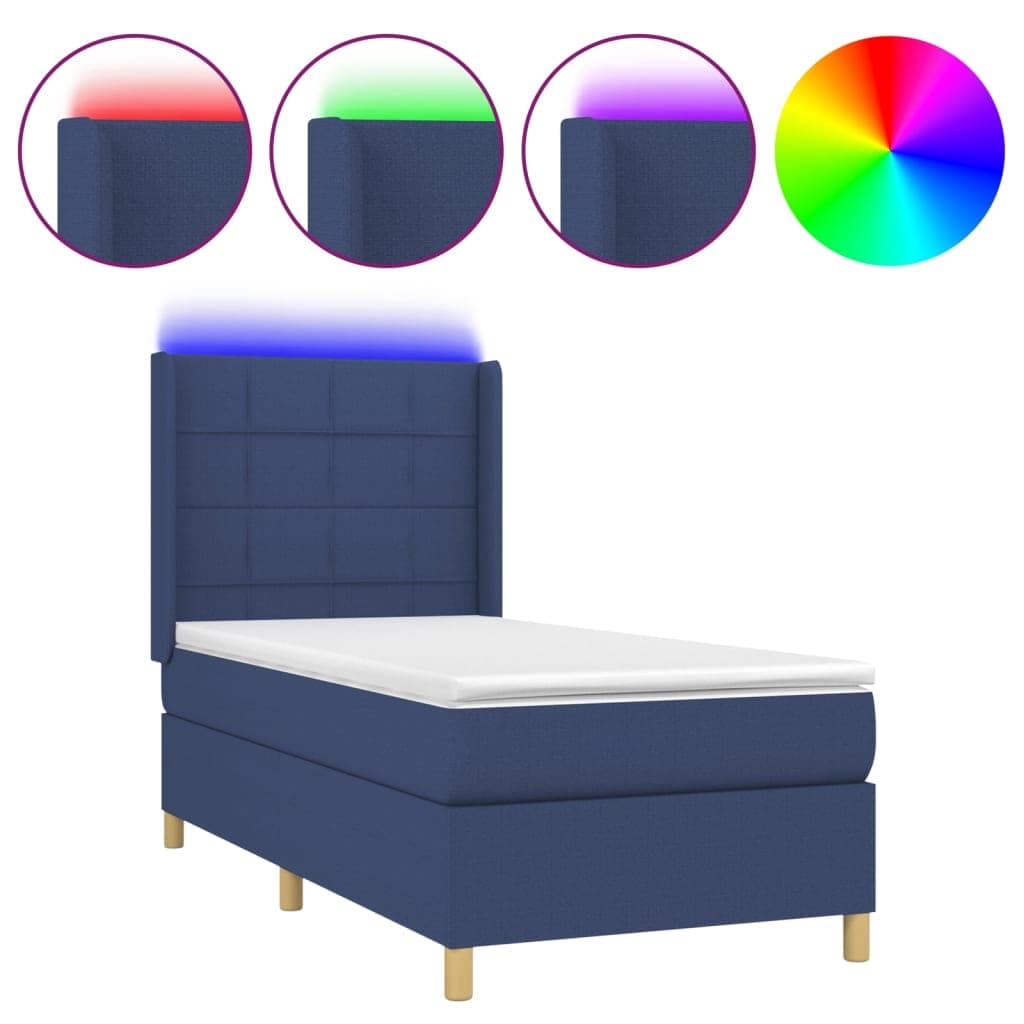 vidaXL Cama box spring c/ colchão e LED 100x200 cm tecido azul