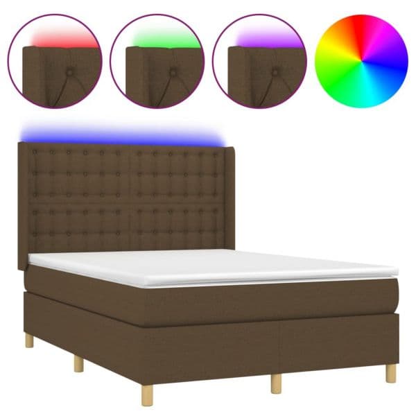 vidaXL Cama Box Spring com Colchão/led 140x200cm Tecido Castanho-escuro - 2702681099