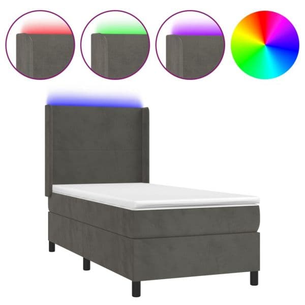 vidaXL Cama Box Spring com Colchão/led 80x200 cm Veludo Cinzento-escuro - 3162630648