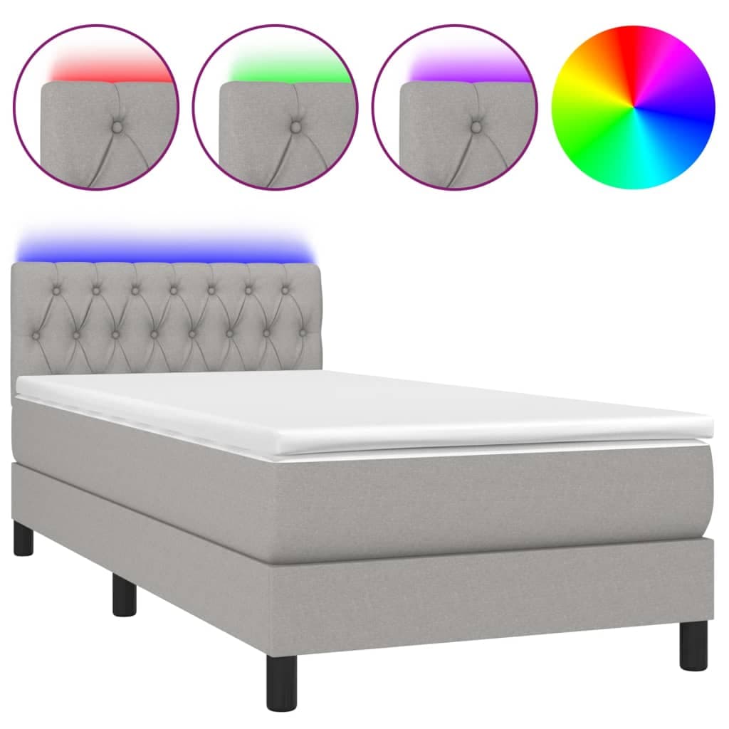 vidaXL Cama Box Spring com Colchão e LED 90x190 cm Tecido Cinza-claro - 746278846