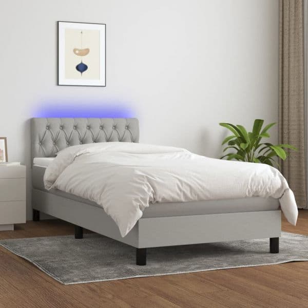 vidaXL Cama Box Spring com Colchão e LED 90x190 cm Tecido Cinza-claro - 746278846