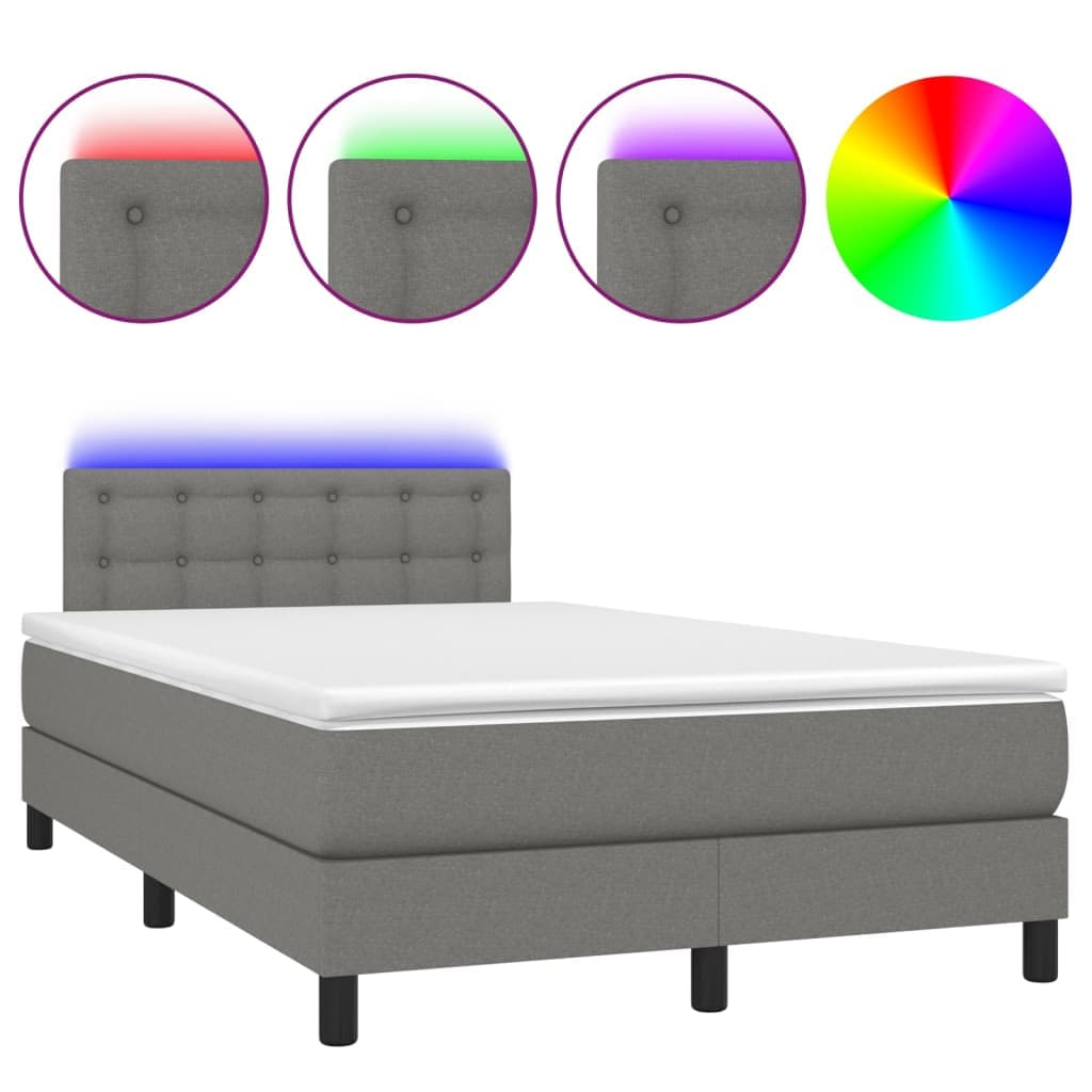 vidaXL Cama box spring c/ colchão e LED 120x200 cm tecido cinza-escuro