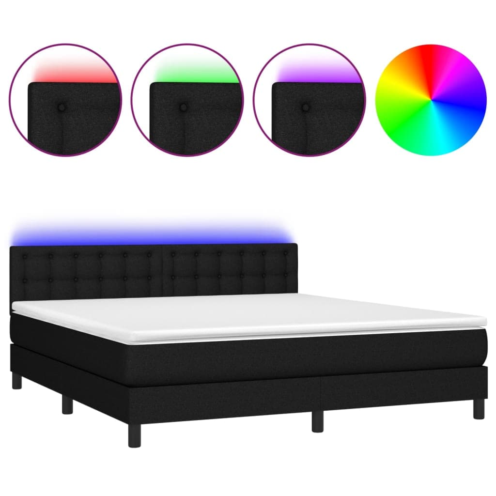 vidaXL Cama Box Spring com Colchão e LED 160x200 cm Tecido Preto - 2627348342