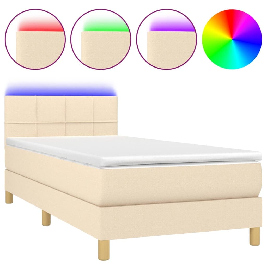 vidaXL Cama box spring c/ colchão e LED 90x190 cm tecido cor creme