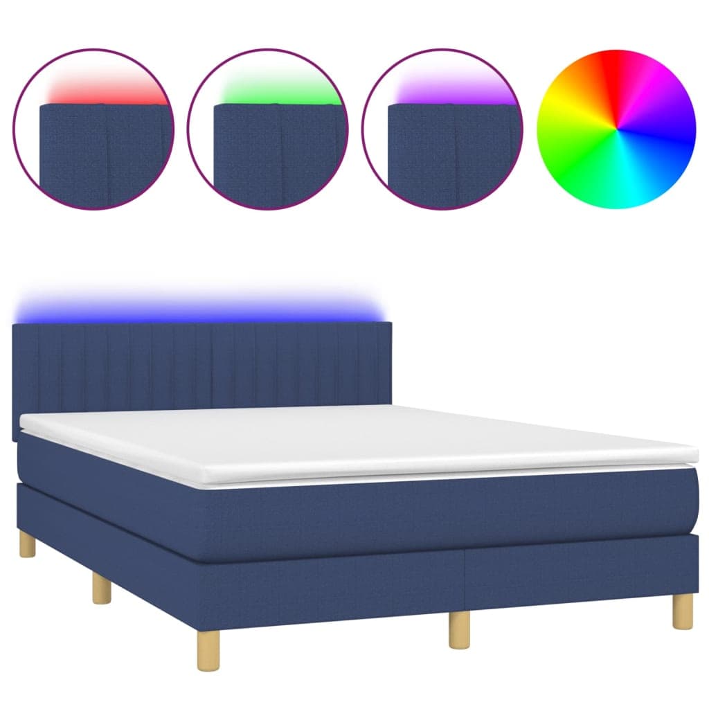 vidaXL Cama box spring c/ colchão e LED 140x200 cm tecido azul