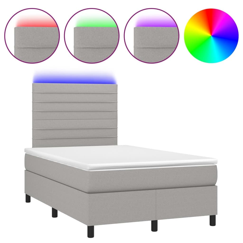 vidaXL Cama box spring c/ colchão e LED 120x200 cm tecido cinza-claro