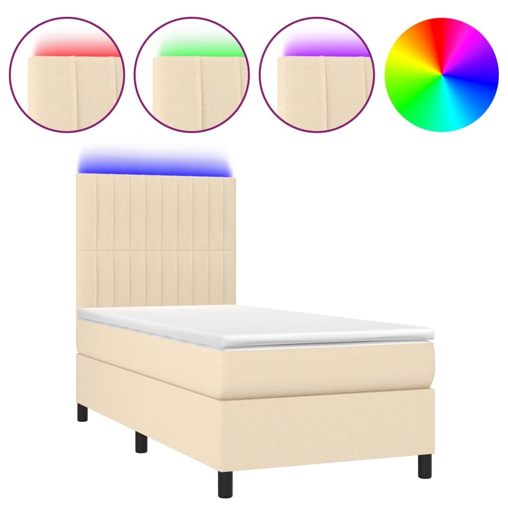 vidaXL Cama box spring c/ colchão e LED 100x200 cm tecido cor creme