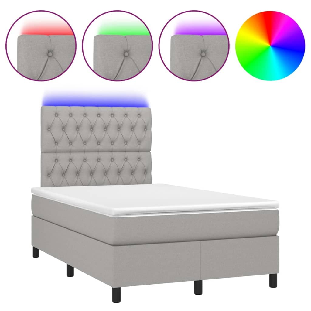 vidaXL Cama Box Spring com Colchão e LED 120x200 cm Tecido Cinza-claro - 2659227004