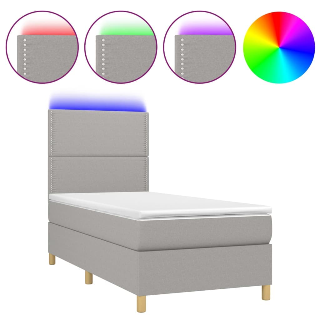 vidaXL Cama box spring c/ colchão e LED 90x200 cm tecido cinza-claro