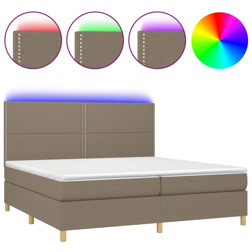 vidaXL Cama box spring colchão/LED 200x200cm tecido cinza-acastanhado