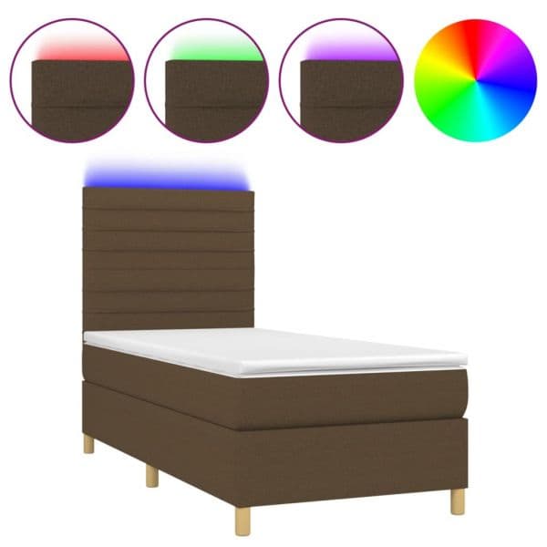 vidaXL Cama Box Spring com Colchão/led 80x200cm Tecido Castanho-escuro - 1308856554