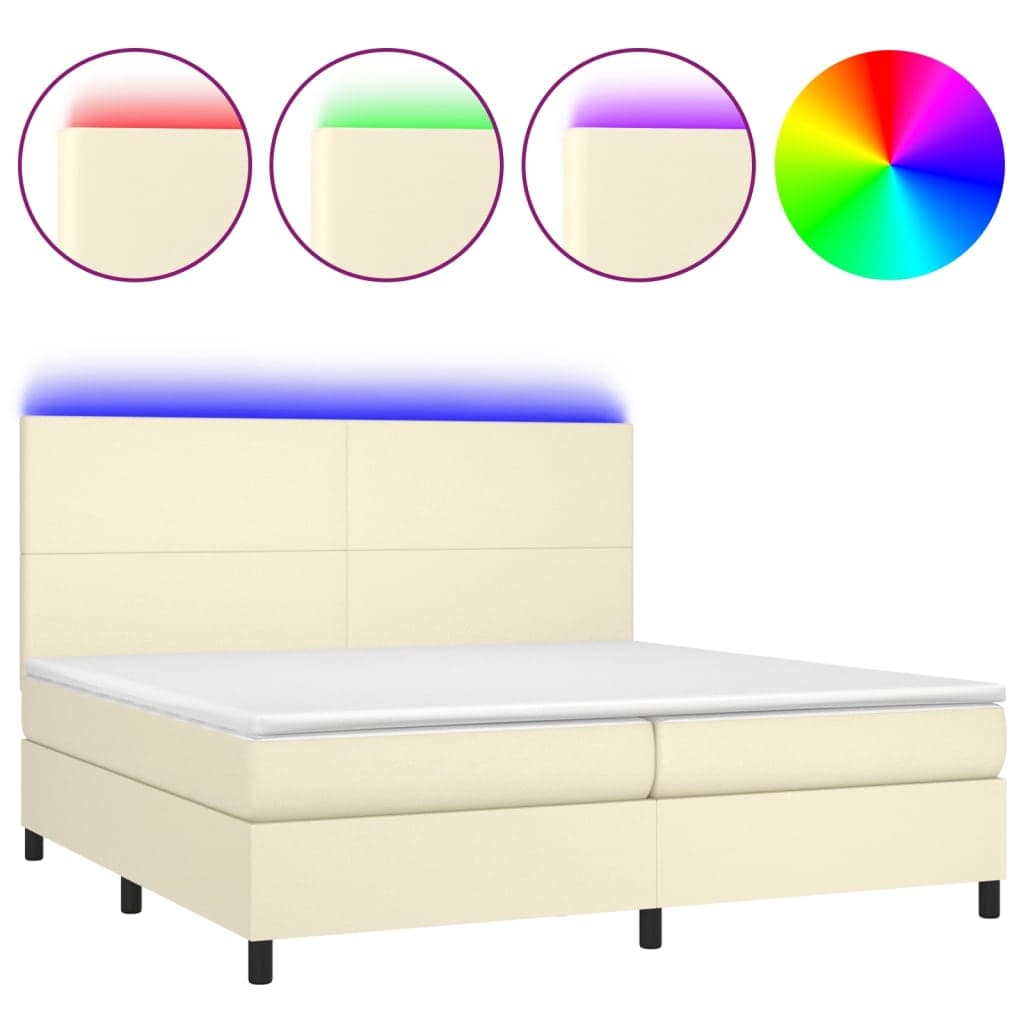 Cama Box Spring com Colchão/led 200x200cm Couro Artificial Creme - 3135845