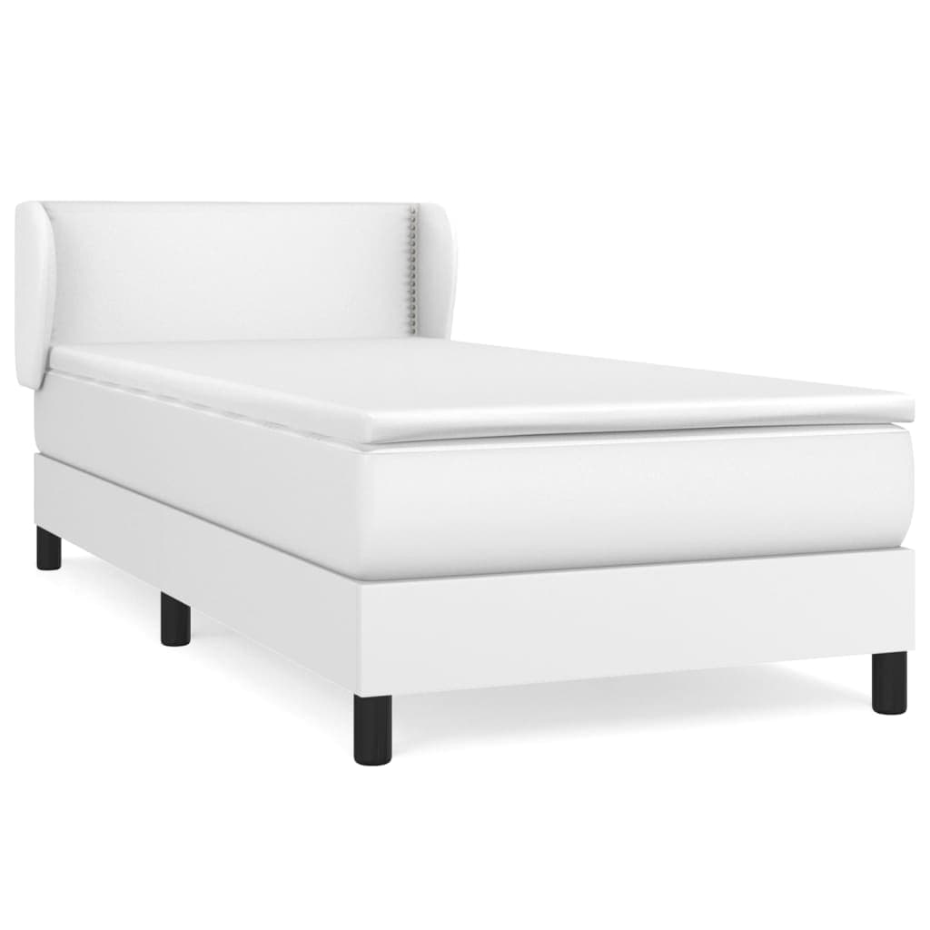 vidaXL Cama com molas/colchão 100x200 cm couro artificial branco