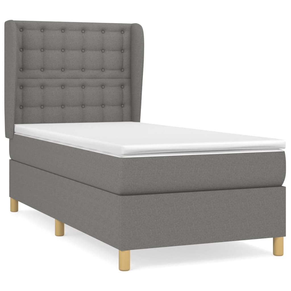 vidaXL Cama com molas/colchão 100x200 cm tecido cinza-escuro