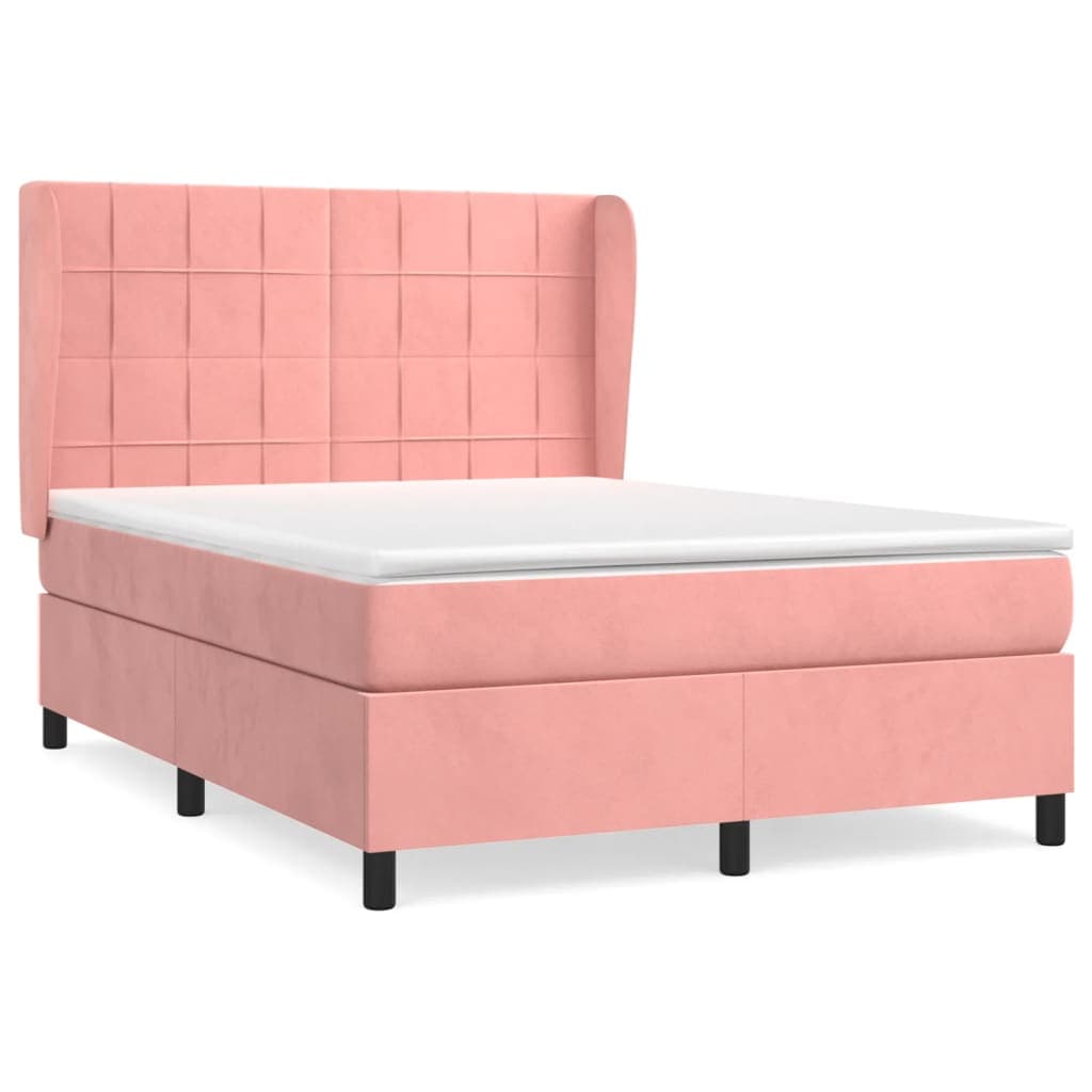 vidaXL Cama com molas/colchão 140x200 cm veludo rosa