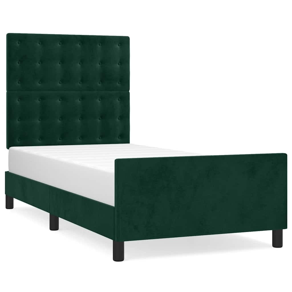 vidaXL Estrutura de Cama com Cabeceira 90x200 cm Veludo Verde-escuro - 304961514
