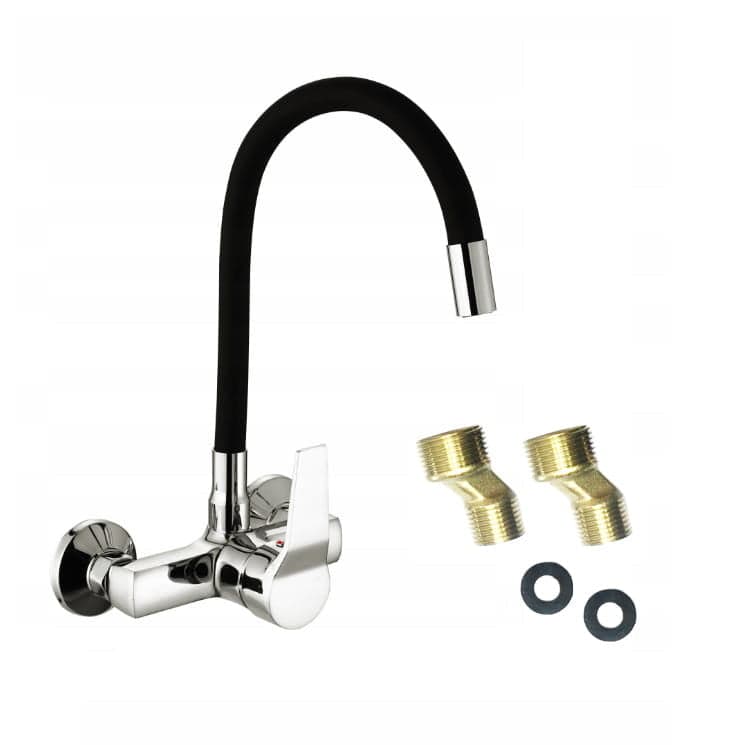 Torneira de cozinha de parede flexível preta com kit