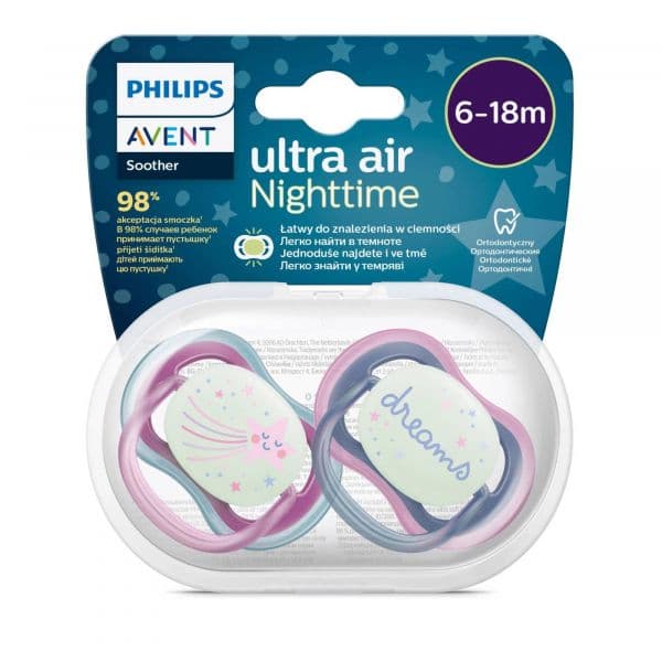 Philips Avent 2 Chupetas Ultra Air Night 6-18M Rosa