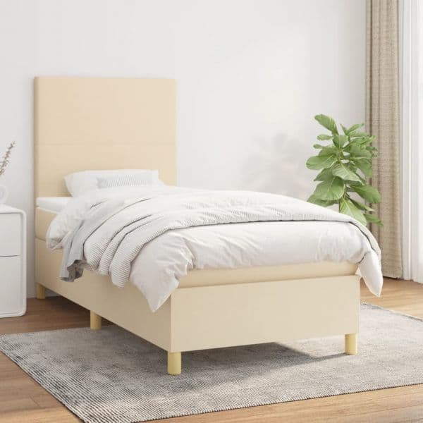 vidaXL Cama com Molas/colchão 100x200 cm Tecido Cor Creme - 3051109684