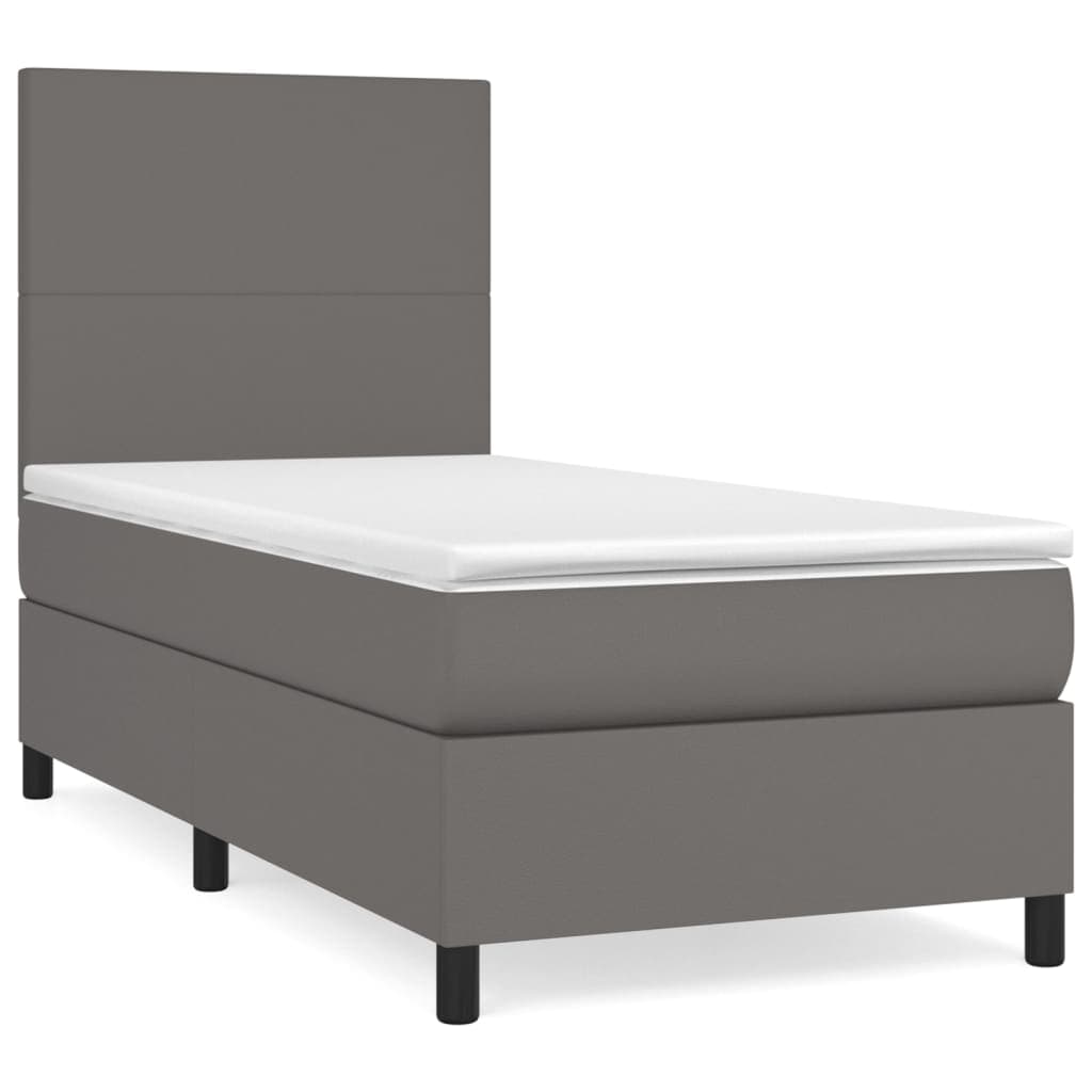 vidaXL Cama com molas/colchão 100x200 cm couro artificial cinzento