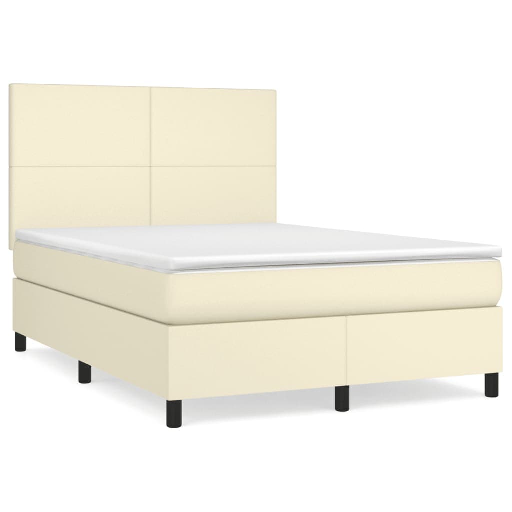 vidaXL Cama com molas/colchão 140x190 cm couro artificial cor creme