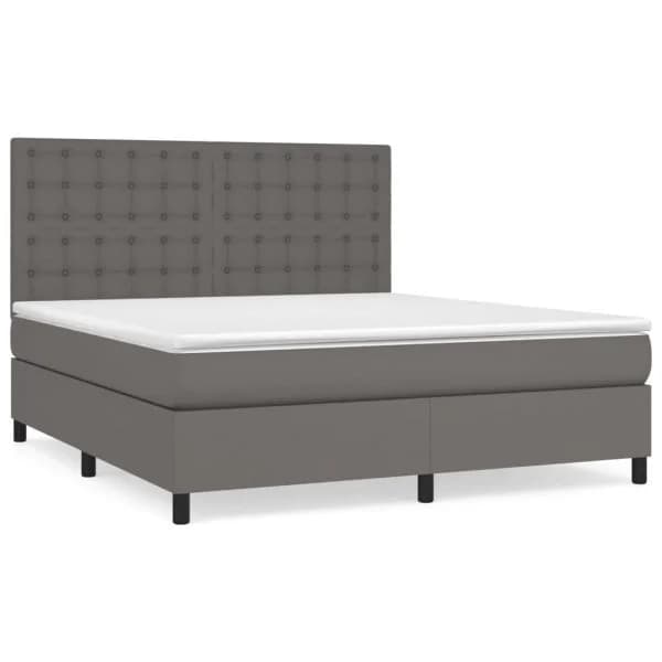 vidaXL Cama com Molas/colchão 160x200 cm Couro Artificial Cinzento - 3300686342