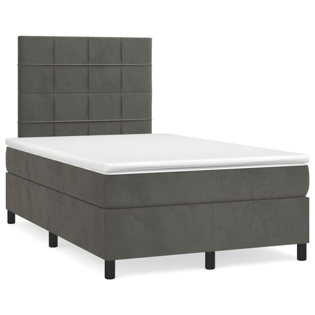 vidaXL Cama Boxspring com Colchão 120x200 cm Veludo Cinzento-escuro - 1635301705