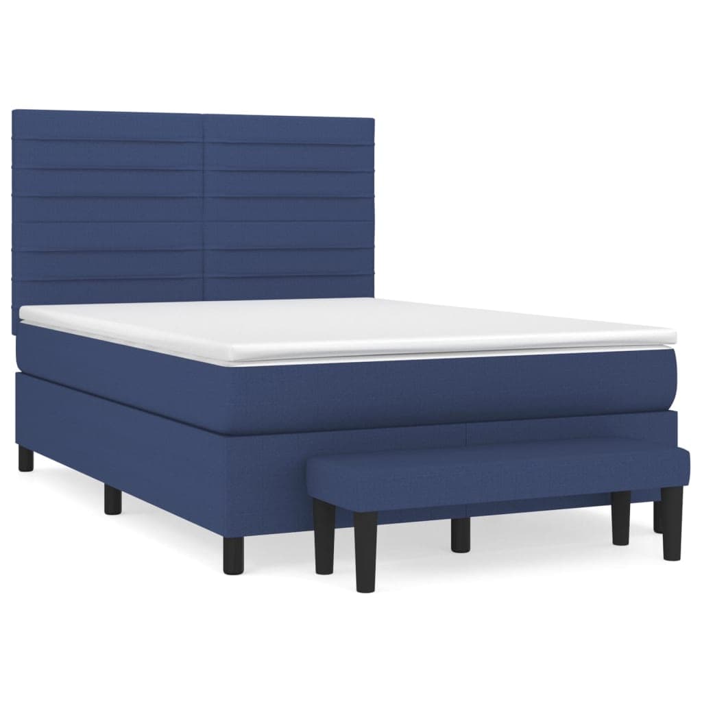 vidaXL Cama com molas/colchão 140x190 cm tecido azul