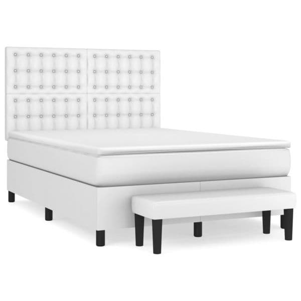 vidaXL Cama com Molas/colchão 140x190 cm Couro Artificial Branco - 278649954