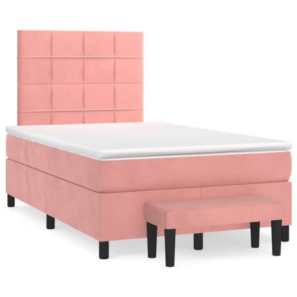 vidaXL Cama Boxspring com Colchão 120x200 cm Veludo Rosa - 1772719391