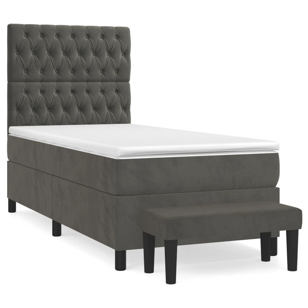 vidaXL Cama com molas/colchão 90x200 cm veludo cinza-escuro
