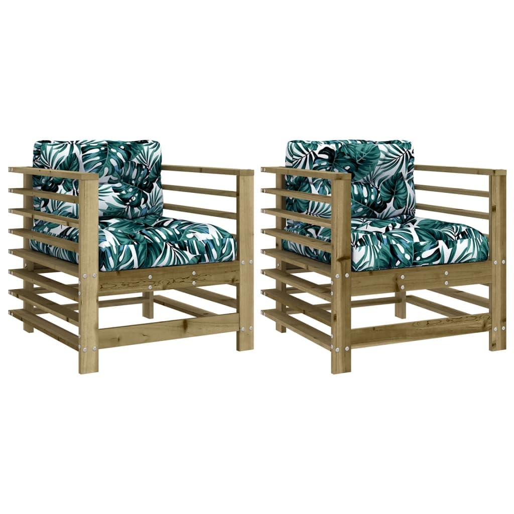 vidaXL Cadeiras de jardim c/ almofadões 2 pcs pinho impregnado