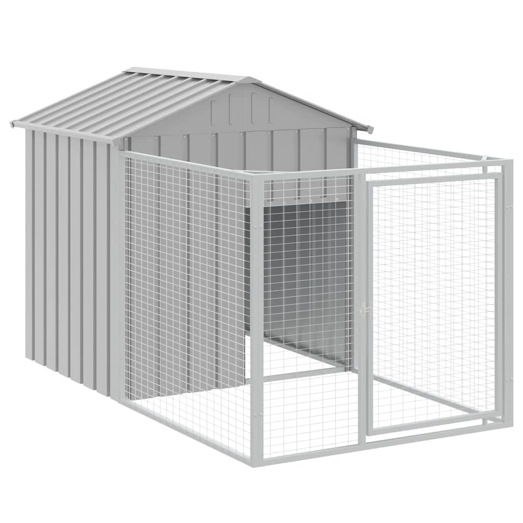 vidaXL Casota para cães com parque aço galvanizado cinzento-claro