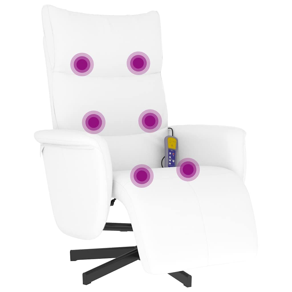 vidaXL Cadeira massagens reclinável c/apoio pés couro artif. branco