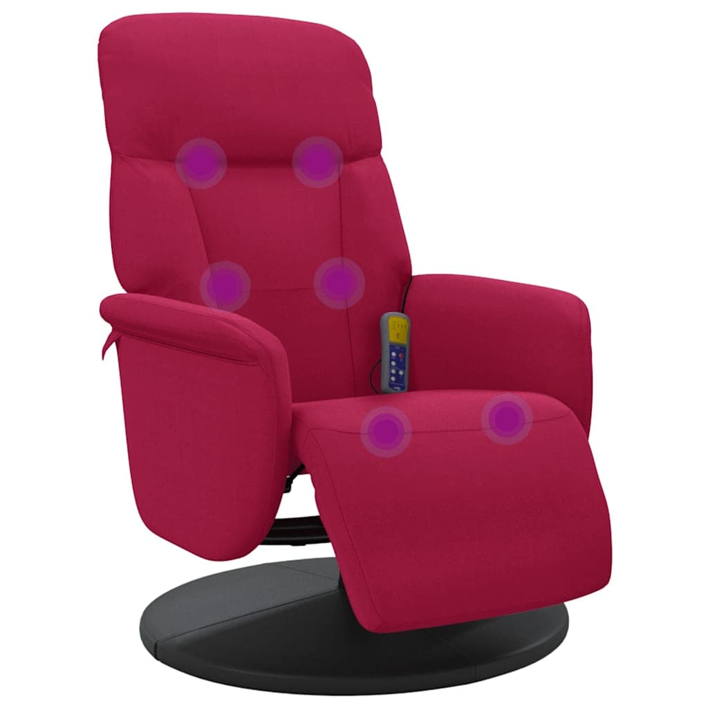vidaXL Cadeirão massagens reclinável c/apoio pés veludo vermelho tinto