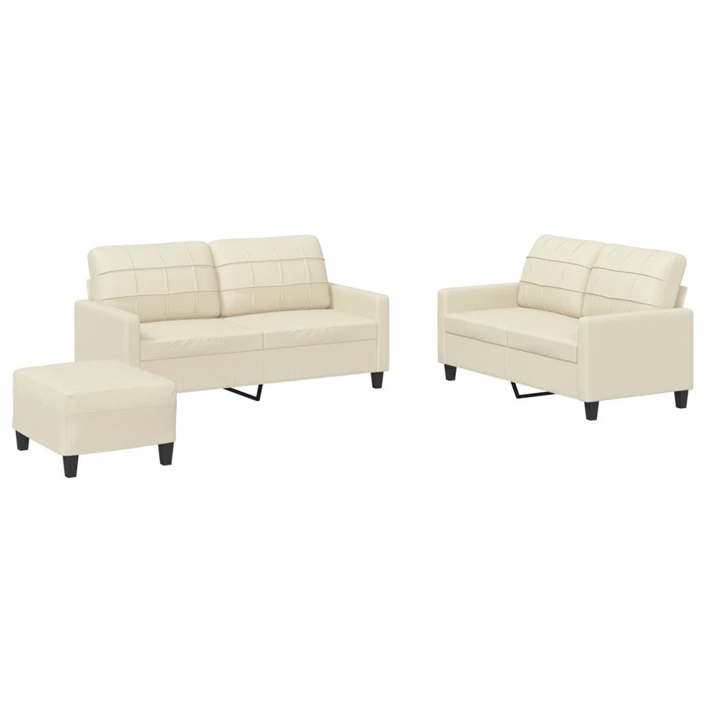 vidaXL 3 pcs conjunto sofás c/ almofadões couro artificial cor creme