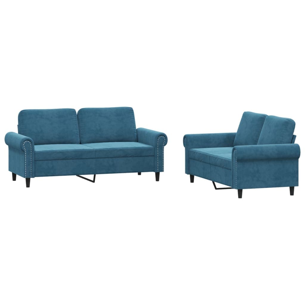 vidaXL 2 pcs conjunto de sofás com almofadões veludo azul
