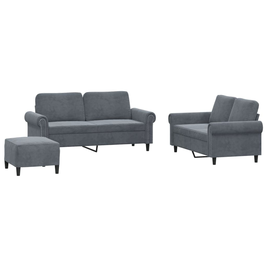 vidaXL 3 pcs conjunto de sofás com almofadões veludo cinzento-escuro