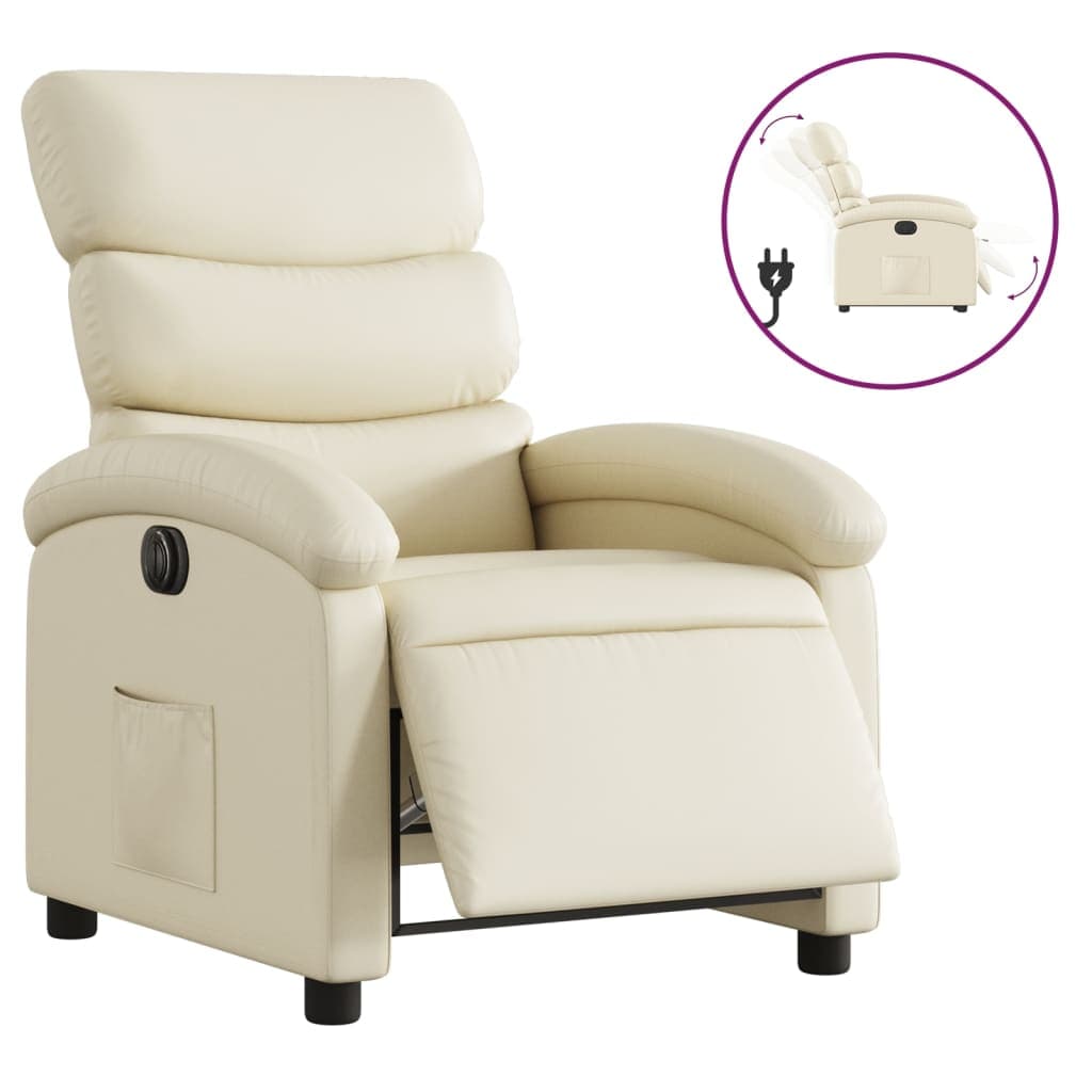 vidaXL Poltrona reclinável elétrica couro artificial cor creme