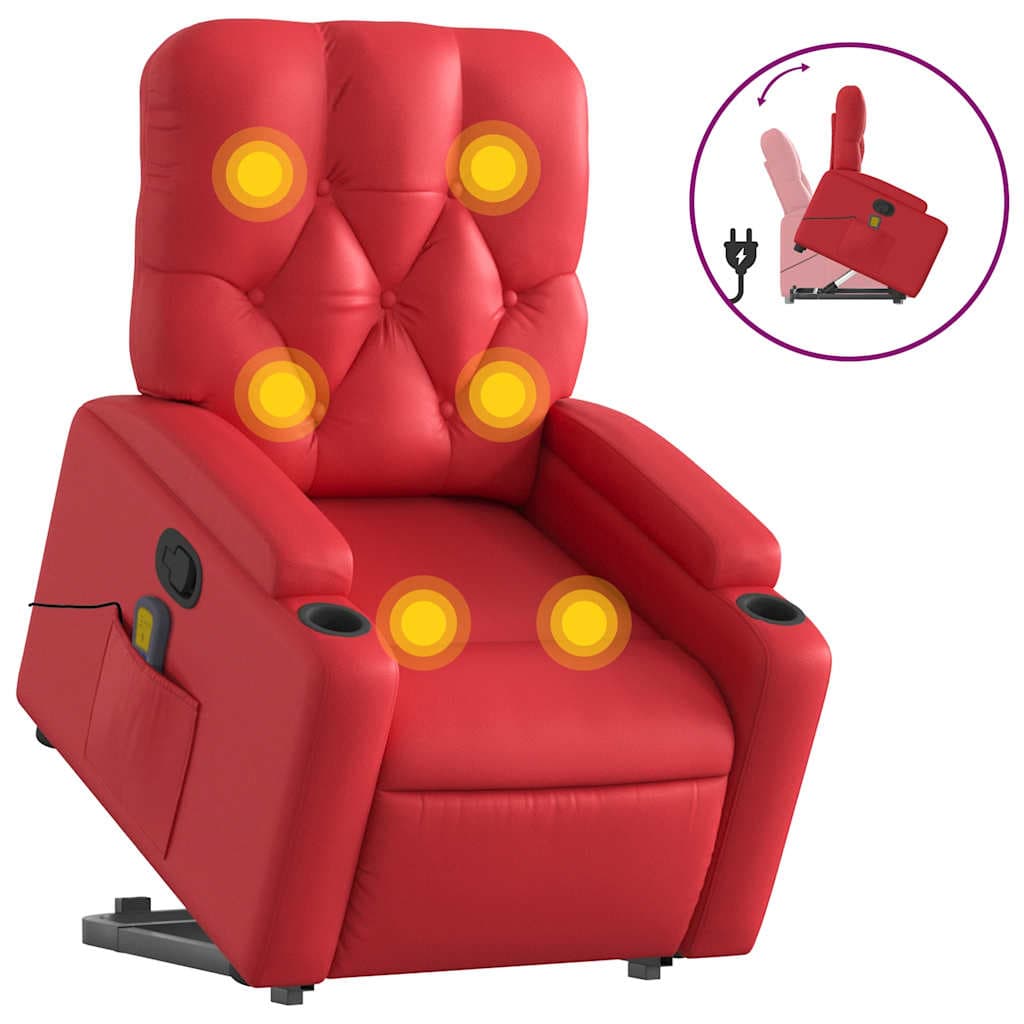 vidaXL Poltrona Massagens Reclinável Elevatória Couro Artificial Vermelho - 1530329170