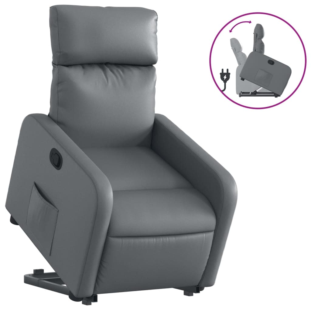 vidaXL Poltrona reclinável elevatória couro artificial cinzento