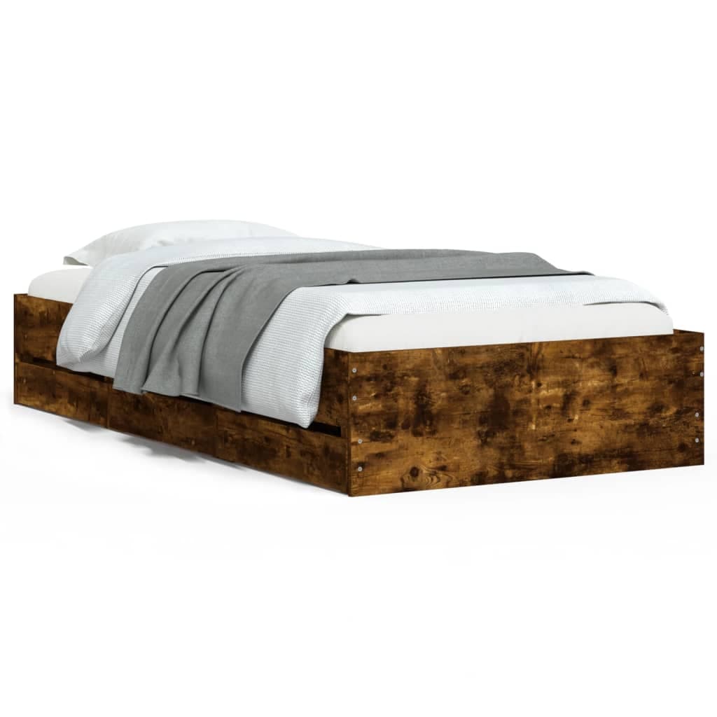 vidaXL Estrutura de Cama com Gavetas Derivados Madeira Carvalho Fumado - 857387784