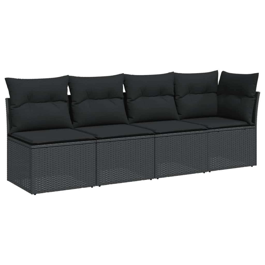 vidaXL Sofá de jardim com almofadas, 4 lugares, vime sintético preto